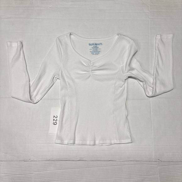 thereabouts Other - Thereabouts Girls White Ribbed Long Sleeve V-Neck Ruched Top Size M 10/12